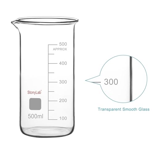 stonylab Glass Beaker, 1-Pack Borosilicate Glass Graduated Tall Beaker with Pouring Spout Lab Beaker, 500 ml