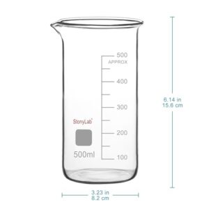 stonylab Glass Beaker, 1-Pack Borosilicate Glass Graduated Tall Beaker with Pouring Spout Lab Beaker, 500 ml