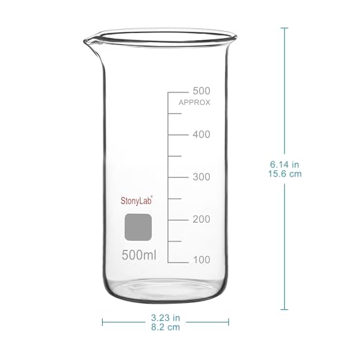 stonylab Glass Beaker, 1-Pack Borosilicate Glass Graduated Tall Beaker with Pouring Spout Lab Beaker, 500 ml