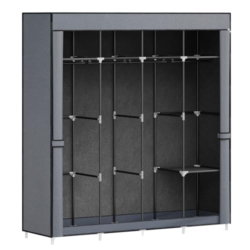 Hzuaneri 67 Inch Closet Wardrobe, Clothes Storage Organizer for Hanging Clothes with Cover, 4 Hanging rods, 9 Storage Shelves, Portable Closet for Bedroom 67 x 16.5 x 66, Pure Grey