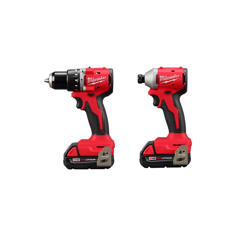 Milwaukee 3610-22CT M18 18V Li-ion Brushless Cordless Compact Hammer Drill/Impact Combo Kit (2-Tool) (New Gen), Red