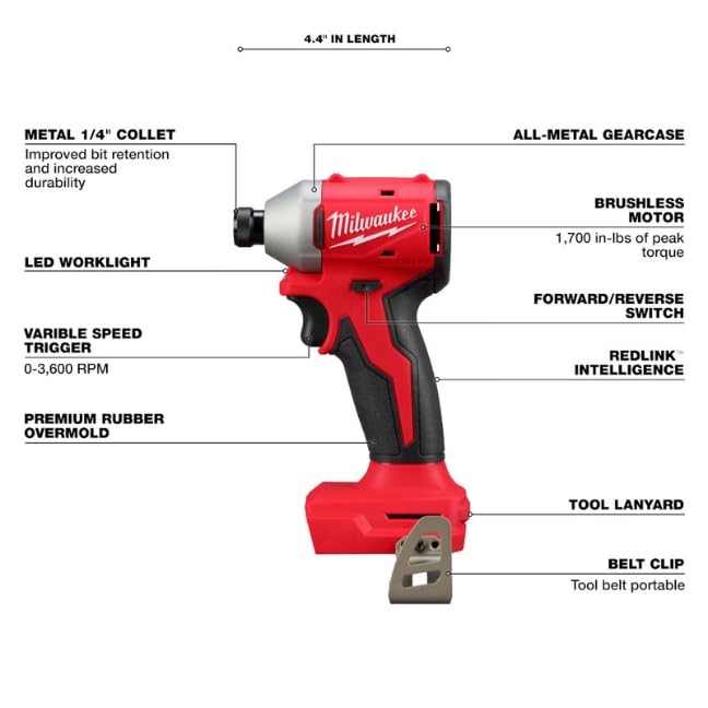 Milwaukee 3610-22CT M18 18V Li-ion Brushless Cordless Compact Hammer Drill/Impact Combo Kit (2-Tool) (New Gen), Red