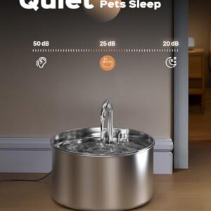 Stainless Steel Cat Water Fountain: Pet Fountains Indoor Metal Automatic Dispenser Cat Waterer Bowls Dog Faucet Bottle Pets 24/7 Running Watering for Drinking Quiet Pump with 1 Filter