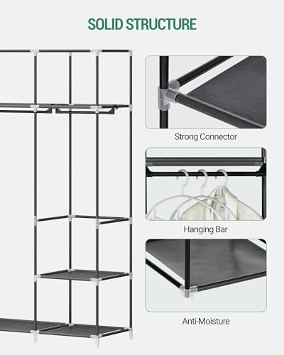 Hzuaneri 67 Inch Closet Wardrobe, Clothes Storage Organizer for Hanging Clothes with Cover, 4 Hanging rods, 9 Storage Shelves, Portable Closet for Bedroom 67 x 16.5 x 66, Pure Grey