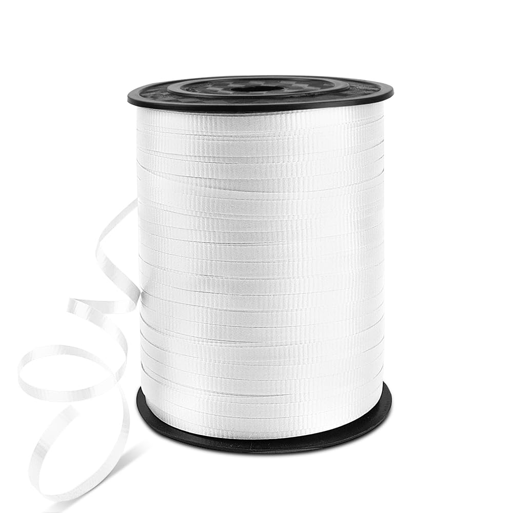 HimBen 500 Yards 3/16" Crimped Curling Ribbon White, Balloon String Curly Ribbon 1 Roll for Gift Wrapping, Birthday Wedding Party Festival Decoration, Baby Shower, Art Crafts, Florist Flowers