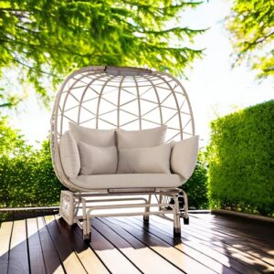 RADIATA Oversized Wicker Double Egg Chair w/ 7 Cushions 500lb Capacity Lounge Basket with Strong Heavy-Duty Steel Frame for Indoor Outdoor Patio Backyard Living Room (Beige)