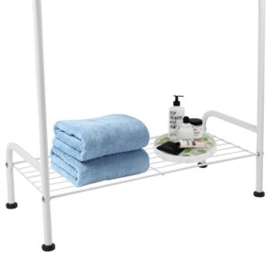 LOYLED Free Standing Towel Rack for Bathroom, Blanket Holder with 3 Tiers Metal with Storge Shelf, 22.44" L Drying Stand Towel Rack for Outdoor Pool Bedroom Living Room, White