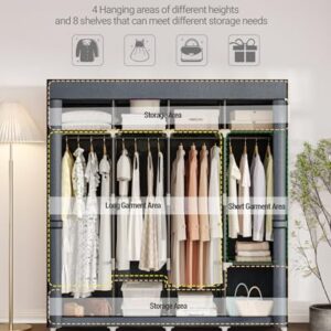 Hzuaneri 67 Inch Closet Wardrobe, Clothes Storage Organizer for Hanging Clothes with Cover, 4 Hanging rods, 9 Storage Shelves, Portable Closet for Bedroom 67 x 16.5 x 66, Pure Grey