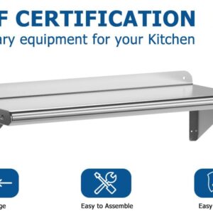 Urparcel Stainless Steel Wall Rack with Ten Hooks 12 x 36 Inch,210 lbs Load,NSF Certified,Kitchen Rack Steel Wall Mount Shelves for Kitchens,Commercial Restaurants,Laundries,Bars