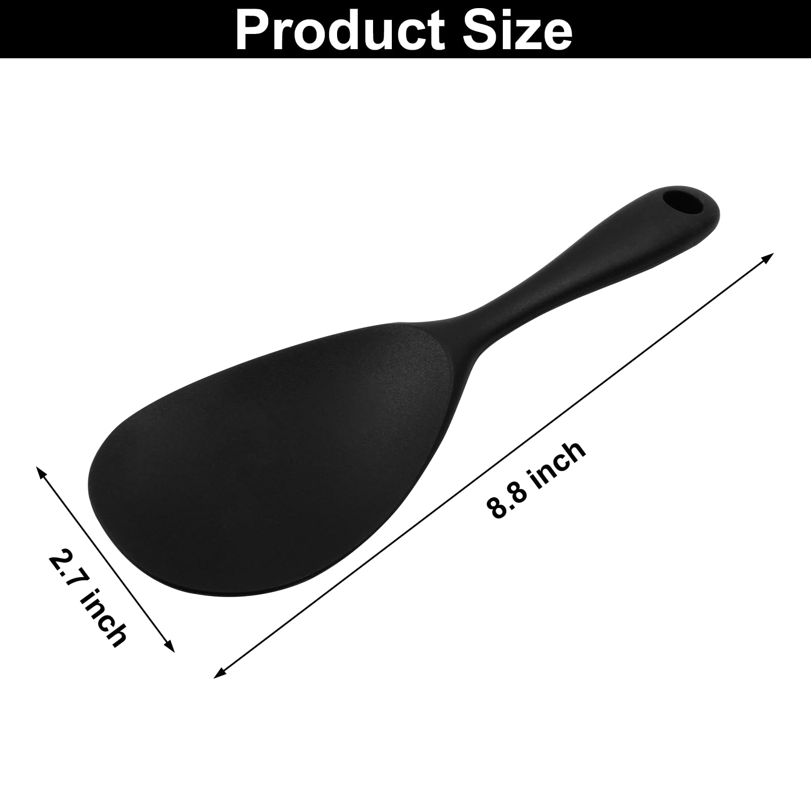 Coufce Black Silicone Rice Paddle Spoon Heat Resistant Rice Spoon Non Stick Rice Spatula Food Grade Kitchen Gadget Rice Scoop for Rice and Mashed Potato Dishwasher Safe