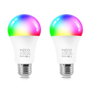 yizco color changing led light bulb 9w 60w equivalent a19 bluetooth light bulbs dimmable rgb home lighting 2 pack (don't support wifi/alexa)