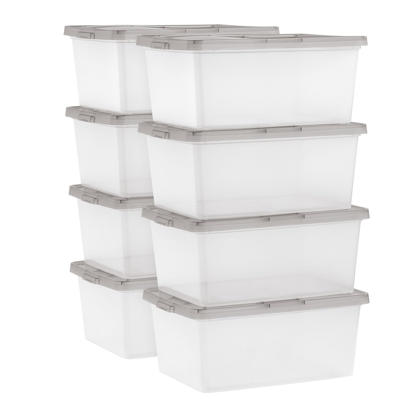 IRIS USA 8 Pack 17 Qt Clear Plastic Storage Box with Snap Lid, Gray