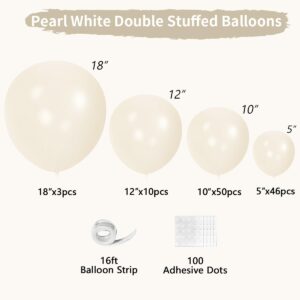 JZCZOEB Pearl White Double Stuffed Balloons Different Size 115Pcs 5/10/12/18" White Pearl Ivory Balloons Garland kit for Wedding Birde to be Engagement Bridal Shower Birthday Baby Shower Party