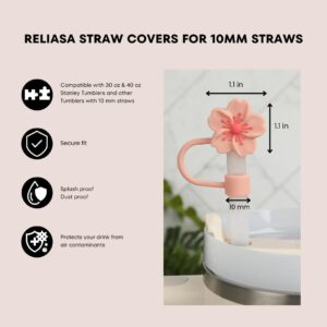 RELIASA Flower Straw Covers for Stanley Cups - Straw Cover Cap for 30oz & 40oz Stanley Tumbler with Handle, Cute Tumbler Accessories, Reusable Toppers