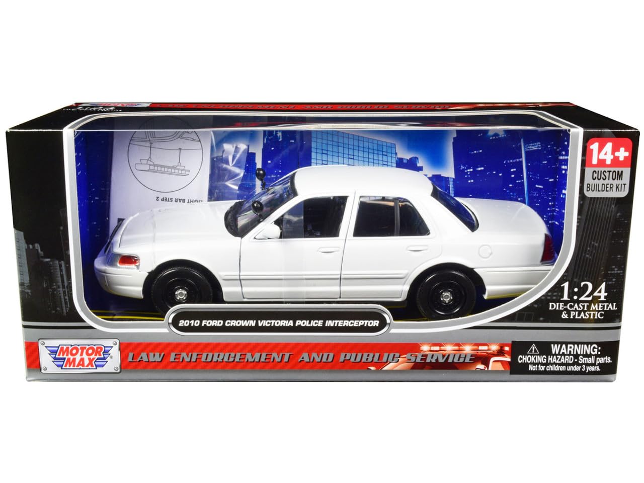 2010 Crown Victoria Police Interceptor Unmarked White Custom Builder's Kit Series 1/24 Diecast Model Car by Motormax 76469BB