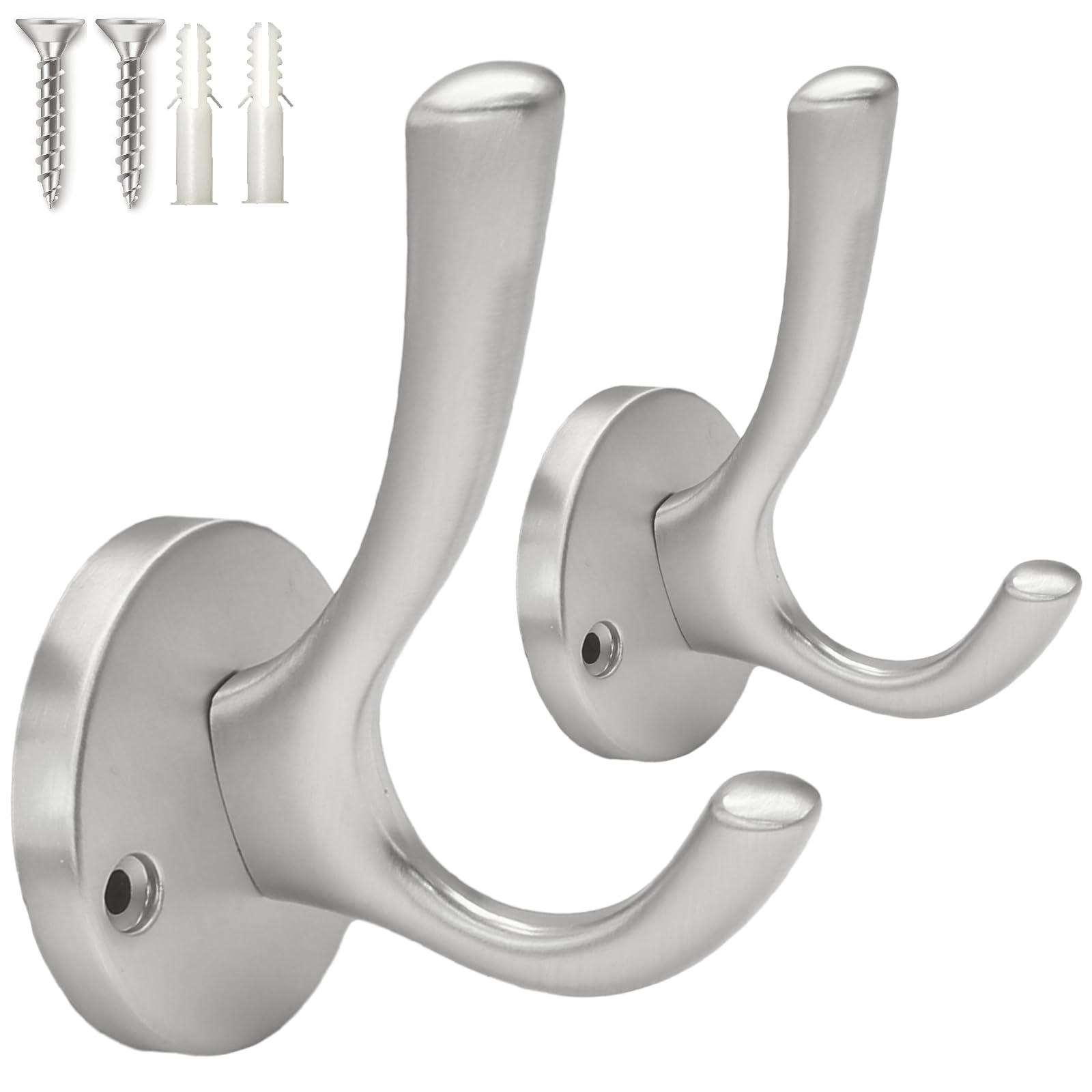 Zorfeter Brushed Nickel Towel Hooks Bathroom Coat Hook - Heavy Duty Decorative Hooks Door Hanger for Robes, Clothes, and Towels - Wall Mounted Cabinet Closet Hooks, Pack of 2