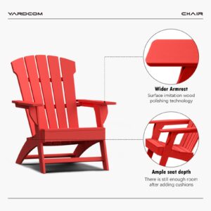 YARDCOM Adirondack Chair, 110°Ergonomics Plastic Extra Tall Adirondack Chairs, HDPE All-Weather Plastic Patio Outdoor Chair, High Foamed Polyethylene Fire Pit Chair(Red)