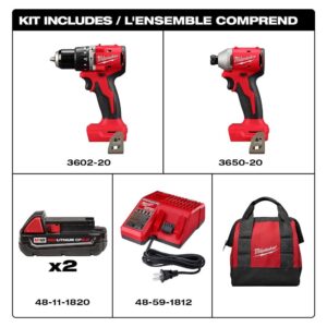 Milwaukee 3610-22CT M18 18V Li-ion Brushless Cordless Compact Hammer Drill/Impact Combo Kit (2-Tool) (New Gen), Red