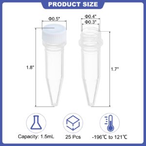 PATIKIL 1.5ml Plastic Cryogenic, 25Pcs Cryogenic Vial Screw Top Frozen Test Tube for Lab Laboratory Science, White Cap