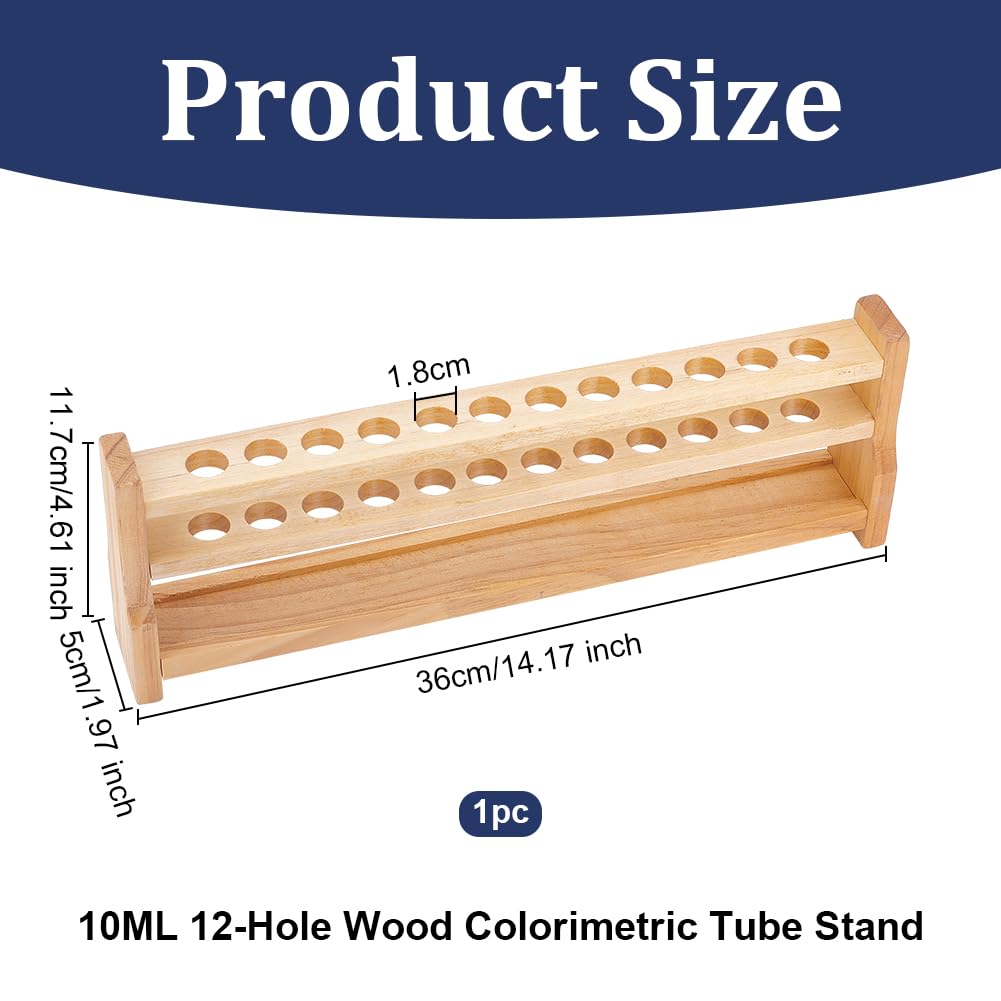 OLYCRAFT 12 Holes Wooden Test Tube Rack 10ML Test Tube Display Stands 18mm Hole Tube Display Racks Wood Colorimetric Tube Stand Centrifuge Tube Rack for Test Tube Chemistry Laboratory 14.2x2x4.6 Inch