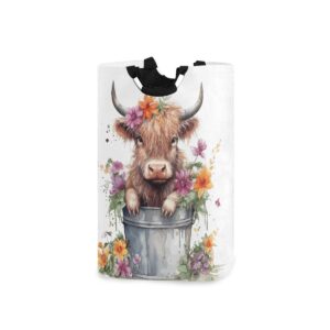 highland cow large laundry hamper basket foldable funny tote bag laundry hamper clothes storage bucket toy organizer for laundry, bathroom, home decor