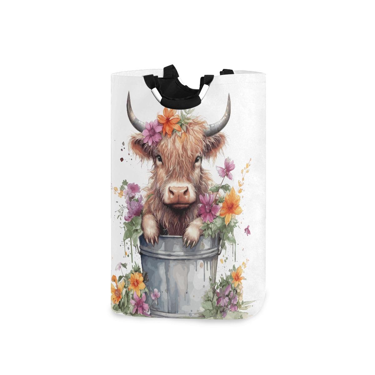 Highland Cow Large Laundry Hamper Basket Foldable Funny Tote Bag Laundry Hamper Clothes Storage Bucket Toy Organizer for Laundry, Bathroom, Home Decor