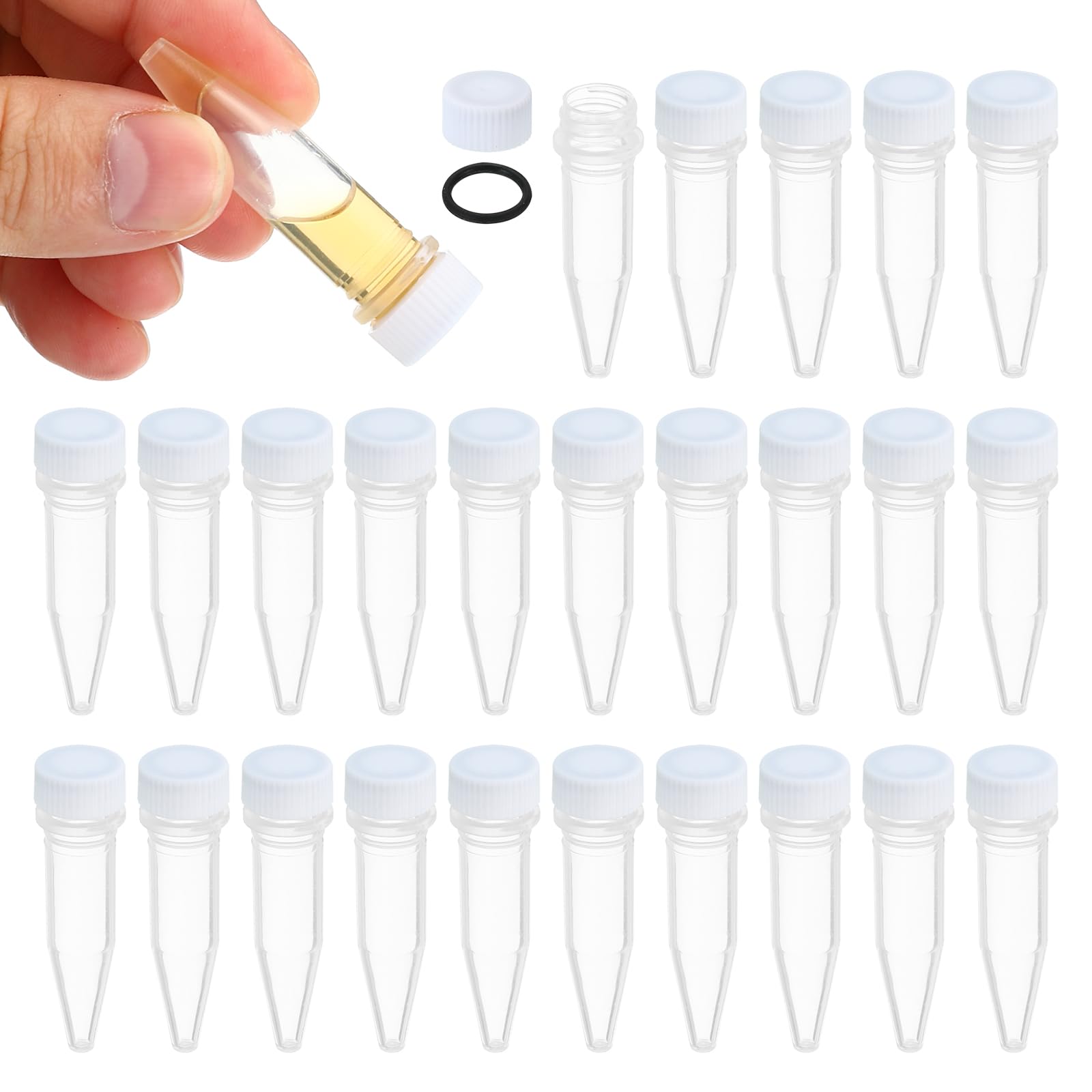 PATIKIL 1.5ml Plastic Cryogenic, 25Pcs Cryogenic Vial Screw Top Frozen Test Tube for Lab Laboratory Science, White Cap