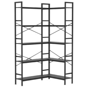 lazyvan black corner bookshelf,5 tiers corner bookcase with open storage,l shaped shelves for home office,living room,bedroom