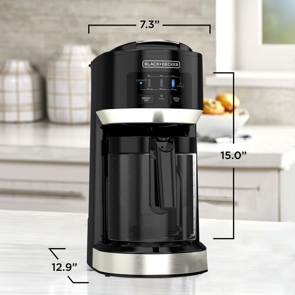 BLACK+DECKER Dual Brew 14-Cup Carafe Single Serve Coffee Maker with Auto-Clean Function, Compact Design, K-Cup & Reusable Ground Filter Compatible with 70 oz. Water Reservoir & Fast Brew Technology