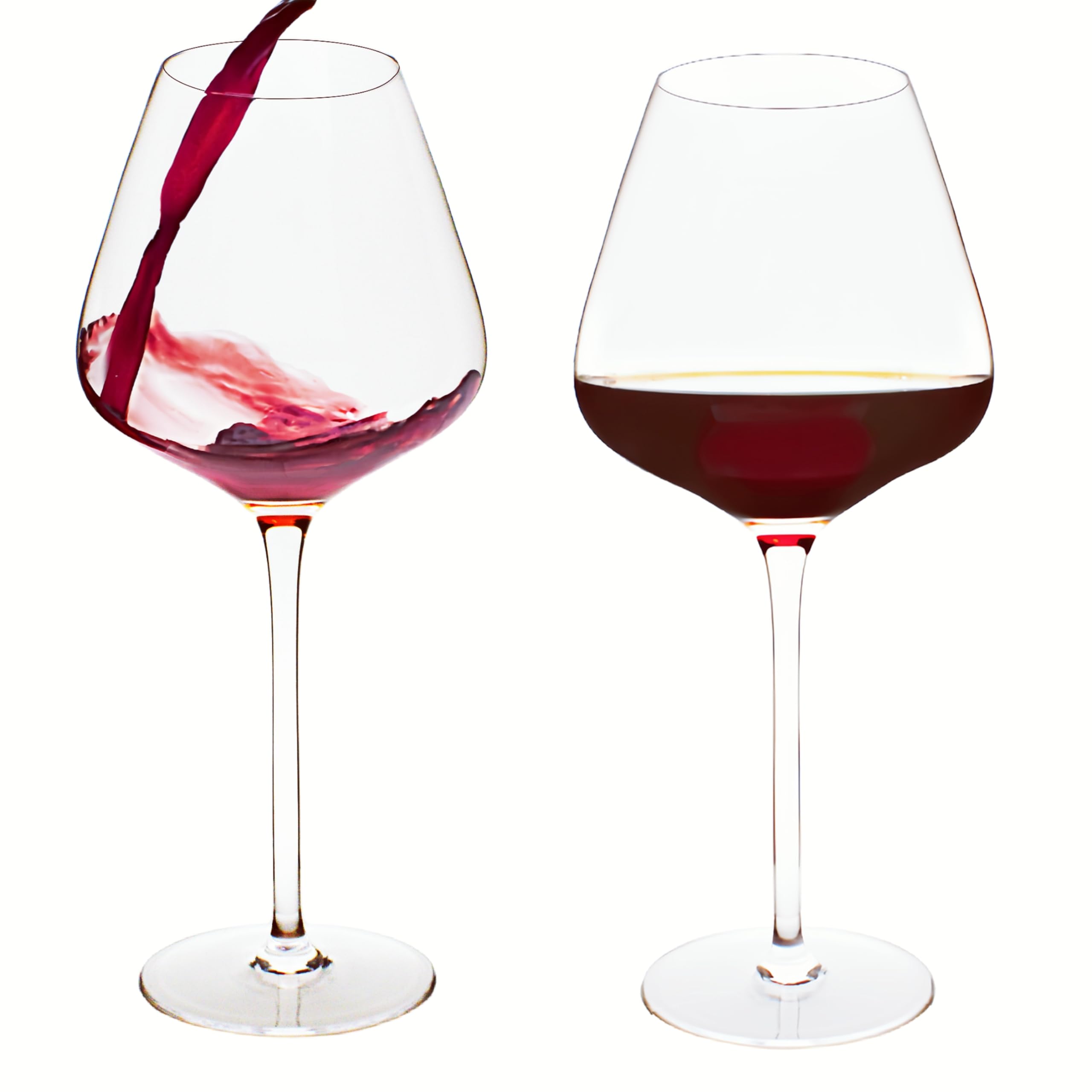 AtMU Handblown 24 fl. OZ Extra Large Wine Glasses Set of 2, Burgundy Style, Delicate Fine Crystal, Lead-Free, Hand Made Premium, Exellent Gift, Laser Cut Thin Rim with Long Stem