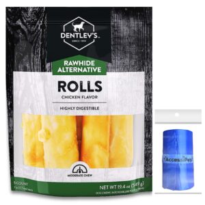 accessipets dog chews bundles for large dogs, 7 inch rawhide free alternative retriever rolls bundle with 1 dog waste roll, long-lasting dental treats (chicken, 5 count)