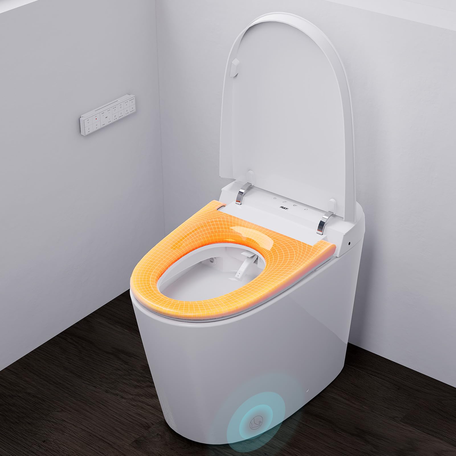 R&T Smart Toilet With Bidet Built In, One-piece Intelligent Toilet for Bathroom with Auto Flushing, Foot Sensor, Elongated Heated Bidet Seat, Remote Control Warm Water, Warm Air Drying Toilet