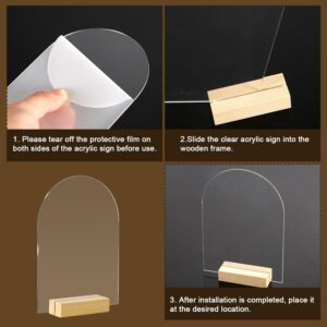 20pcs Blank Clear Arch Acrylic Sign with Wooden Stands, 5.51x3.93in Arched Dome Acrylic Sign Holder Table Top Stand Display DIY Table Numbers for Wedding Event Party Sign Decor