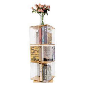 HAPPCUCOE 3 Tier Acrylic Rotating Bookshelf,360 Revolving Bookcase Floor Standing Acrylic Bookcase, Swivel Bookcase for Study Rooms, Offices, Classrooms