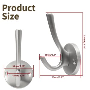 Zorfeter Brushed Nickel Towel Hooks Bathroom Coat Hook - Heavy Duty Decorative Hooks Door Hanger for Robes, Clothes, and Towels - Wall Mounted Cabinet Closet Hooks, Pack of 2