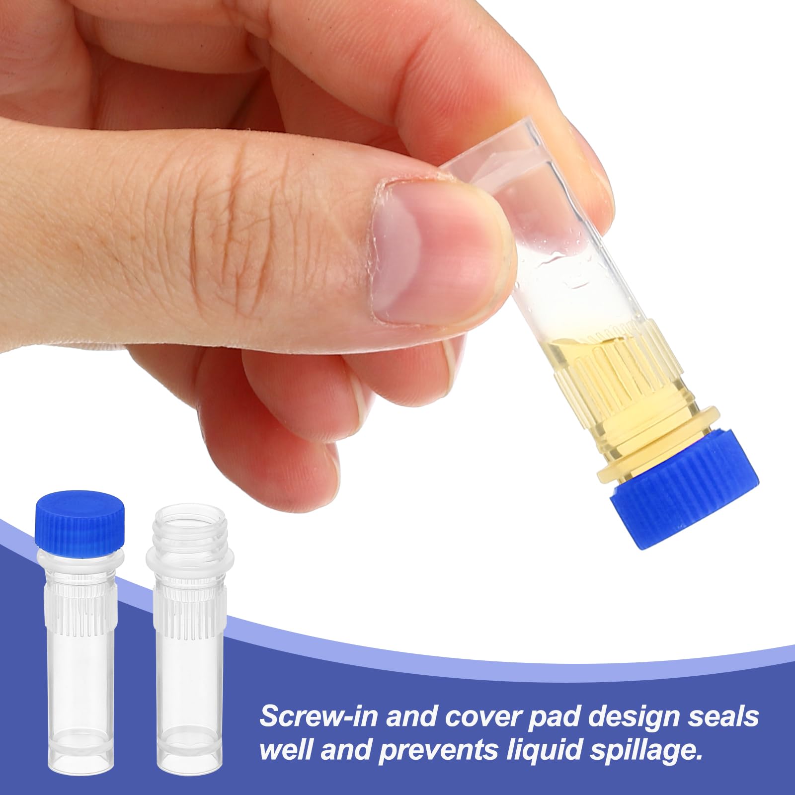 PATIKIL 1ml Plastic Cryogenic, 200Pcs Self Standing Cryogenic Vial Screw Top Frozen Test Tube for Lab Laboratory Science, Blue Cap