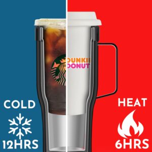 Universal Iced Coffee Sleeve with Handle - Insulated Double Wall Reusable Stainless Steel Holder Insulator for Cold Drinks Fits Starbucks Dunkin Donuts Dutch Bros Small Medium Large Cups (Black)