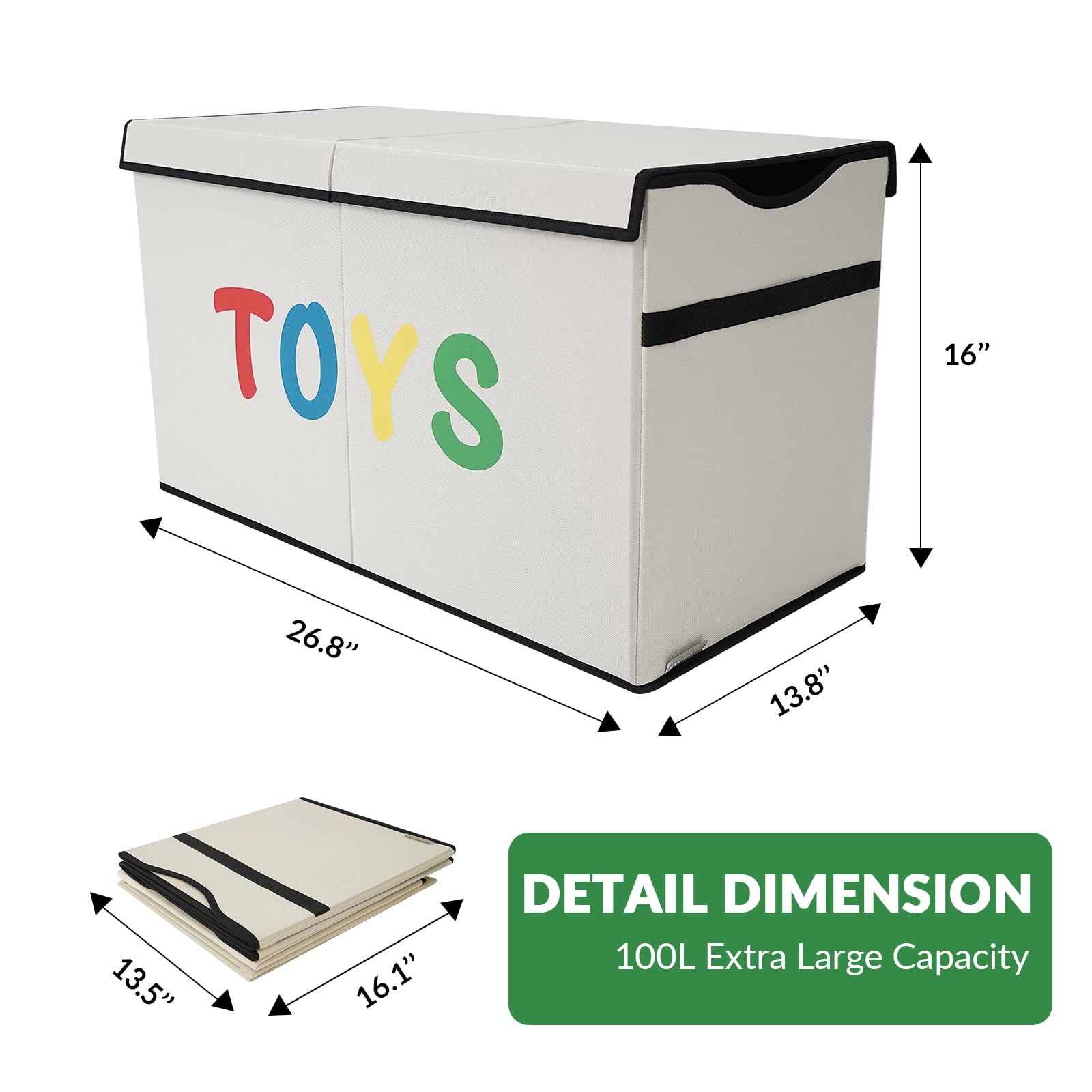 Large Toy Box Chest with Lid, Collapsible Sturdy Toy Storage Organizer Boxes Bins Baskets for Kids, Boys, Girls, Nursery, Playroom (Beige)