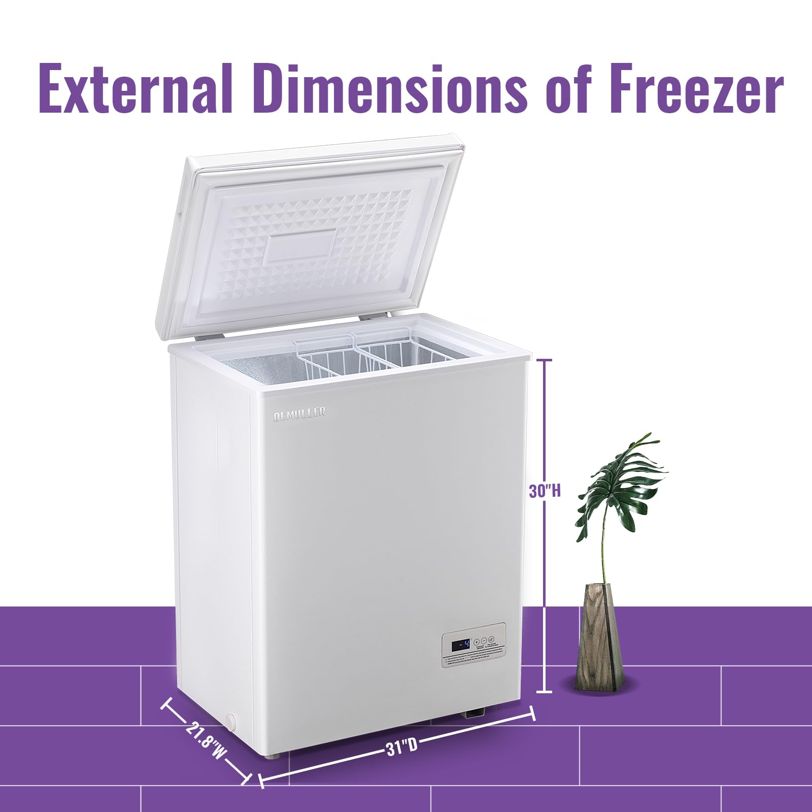 DEMULLER Chest Freezer 3.5 CU.FT Small Deep Freezer Compact Freezer Freestanding with Electronic Control Panel Top Open Door Freezer with 2 Removable Baskets for Apartment Dorm Office White