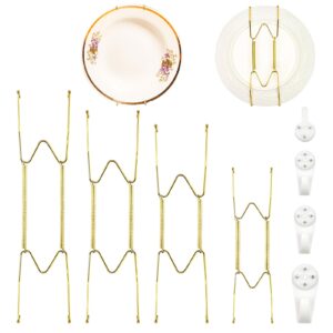 4 pcs plate hangers for walls, 6/8/10/12 inch wall plate hangers, invisible wire plate holder, compatible decorative plates with 4 nails 16 protective tube for 6 to 12.5 inch decorative antique plates