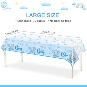 Lopeastar 3Pcs Boy Elephant Baby Shower Decorations Tablecloths, 58 x 108 Inch Large Rectangular Blue It’s a Boy Elephant Baby Shower Table Covers Party Decor for Boys Kids