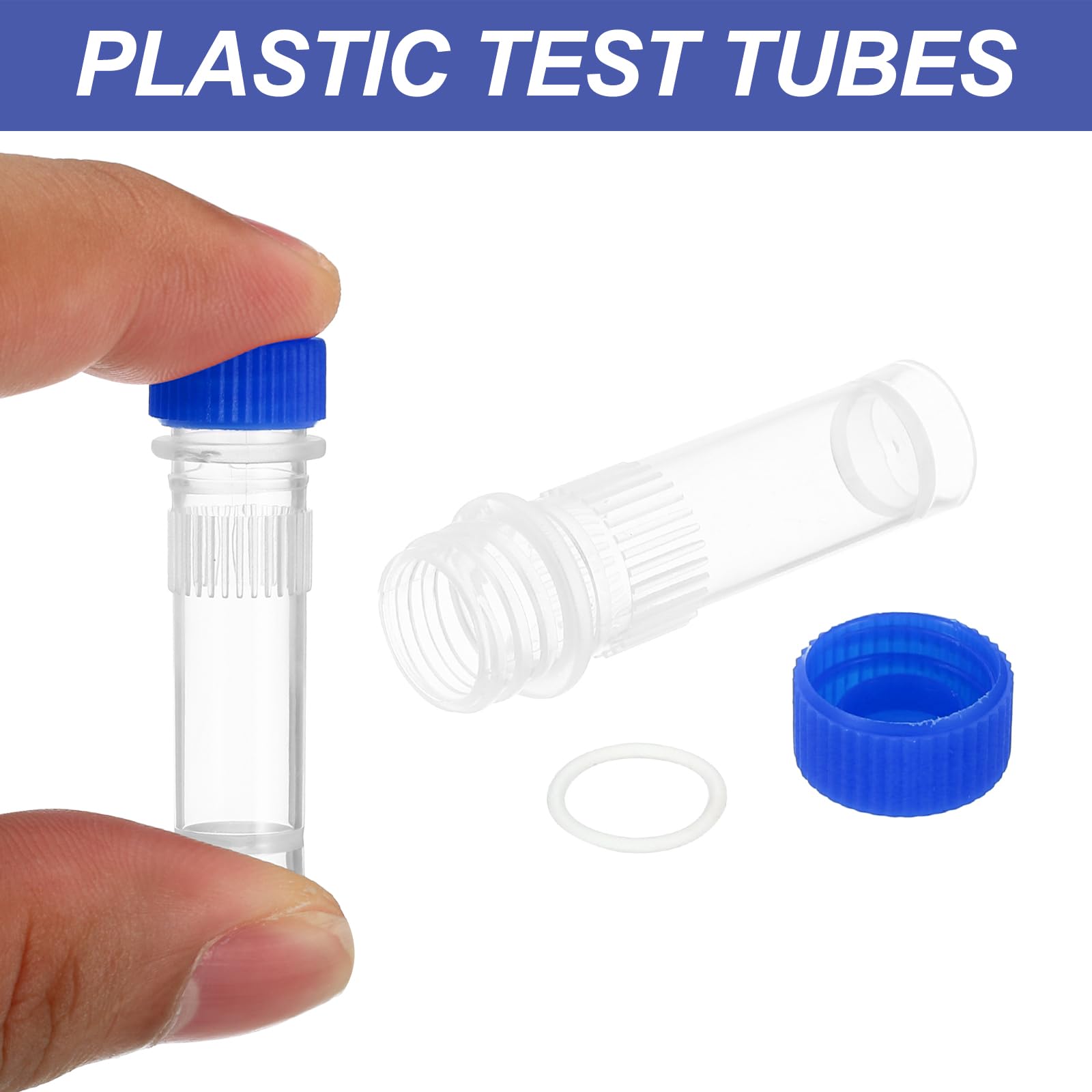 PATIKIL 1ml Plastic Cryogenic, 200Pcs Self Standing Cryogenic Vial Screw Top Frozen Test Tube for Lab Laboratory Science, Blue Cap