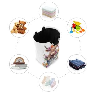 Highland Cow Large Laundry Hamper Basket Foldable Funny Tote Bag Laundry Hamper Clothes Storage Bucket Toy Organizer for Laundry, Bathroom, Home Decor