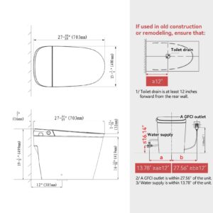 R&T Smart Toilet With Bidet Built In, One-piece Intelligent Toilet for Bathroom with Auto Flushing, Foot Sensor, Elongated Heated Bidet Seat, Remote Control Warm Water, Warm Air Drying Toilet