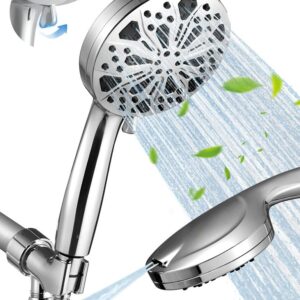 Shower Head,GUOYULJU Shower Heads with Handheld Spray Combo 10 Spray Modes,59Inch Hose,Shower Head with Handheld Adjustable Bracket,Built in Power Wash for bathroom,Tub & Pets,Water Efficient,Chrome