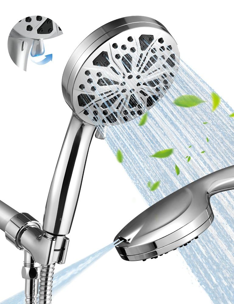 Shower Head,GUOYULJU Shower Heads with Handheld Spray Combo 10 Spray Modes,59Inch Hose,Shower Head with Handheld Adjustable Bracket,Built in Power Wash for bathroom,Tub & Pets,Water Efficient,Chrome