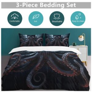 Giant Octopus Duvet Cover King - Super Soft Microfiber 3 Pieces Bedding Set with Zipper Closure And Corner Ties, Octopus Breathable Textured Comforter Cover, 1 Duvet Cover & 2 Pillow Shams for Hom