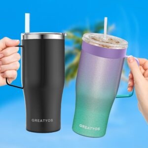 Universal Iced Coffee Sleeve with Handle - Insulated Double Wall Reusable Stainless Steel Holder Insulator for Cold Drinks Fits Starbucks Dunkin Donuts Dutch Bros Small Medium Large Cups (Black)