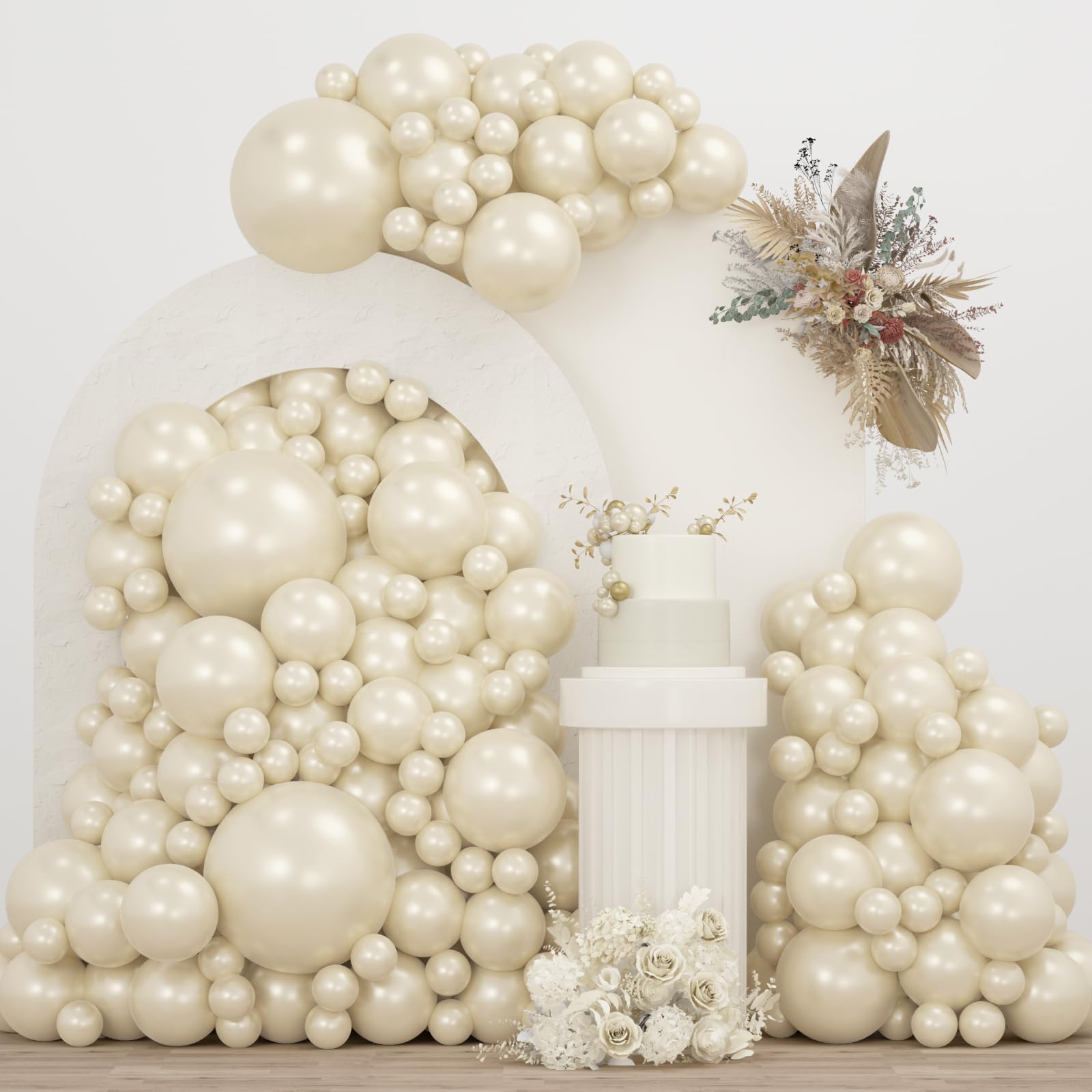 JZCZOEB Pearl White Double Stuffed Balloons Different Size 115Pcs 5/10/12/18" White Pearl Ivory Balloons Garland kit for Wedding Birde to be Engagement Bridal Shower Birthday Baby Shower Party