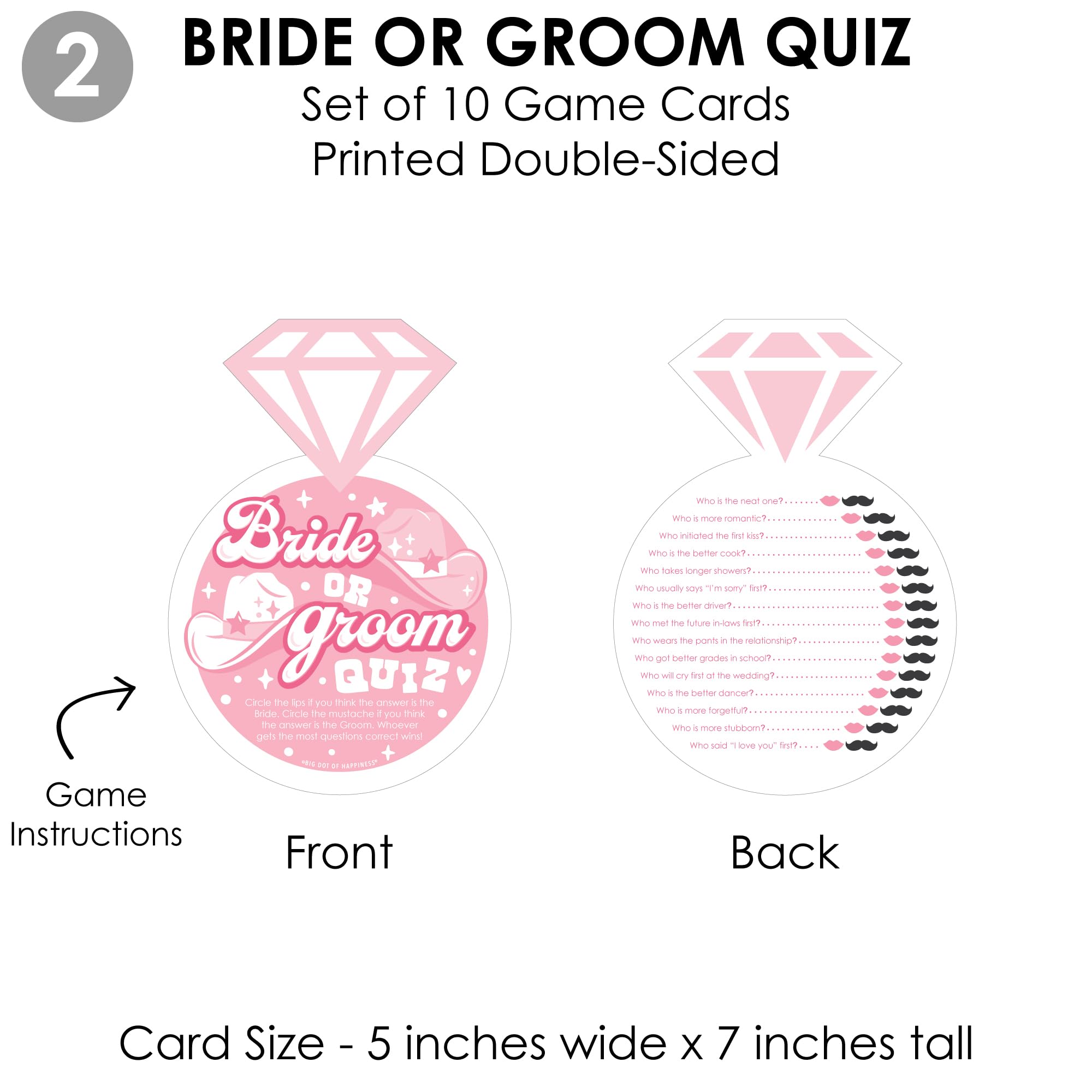 Big Dot of Happiness Last Rodeo - 4 Pink Cowgirl Bridal Shower Games - 10 Cards Each - Who Knows The Bride Best, Bride or Groom Quiz, What’s in Your Purse and Love - Gamerific Bundle